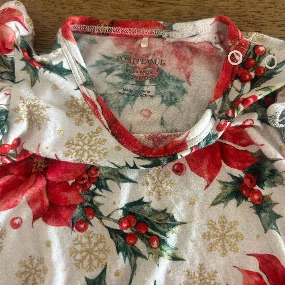 Posh Peanut Bubble Bodysuit Holiday Christmas  Poinsettia Red & Gold 18-24 Month